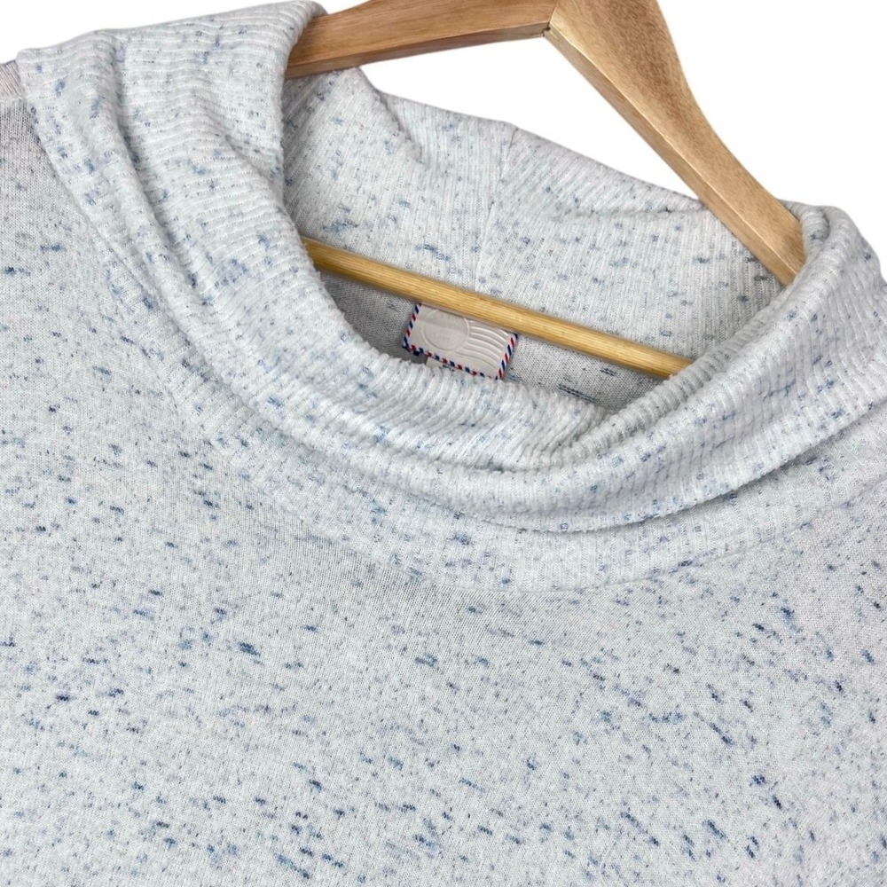 Anthropologie Lassen Cowl Neck Boxy Sweater White /Blue Ruffle Oversized L